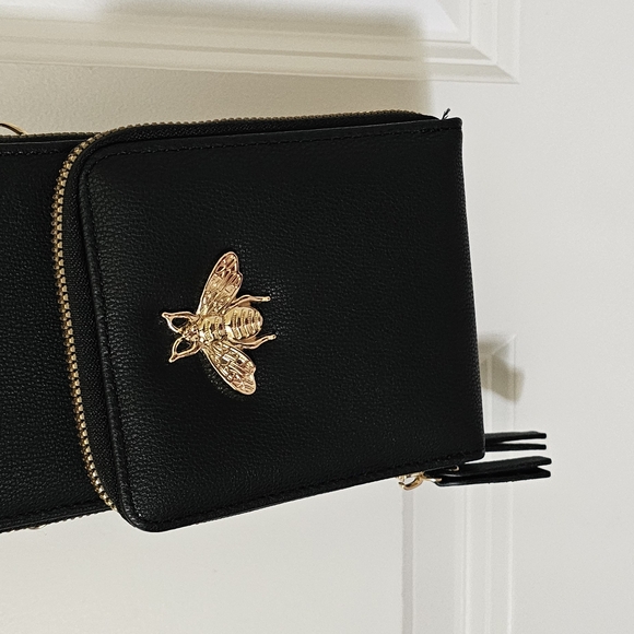 Black Crossbody Bag with Gold Bee Accent - Picture 2 of 4